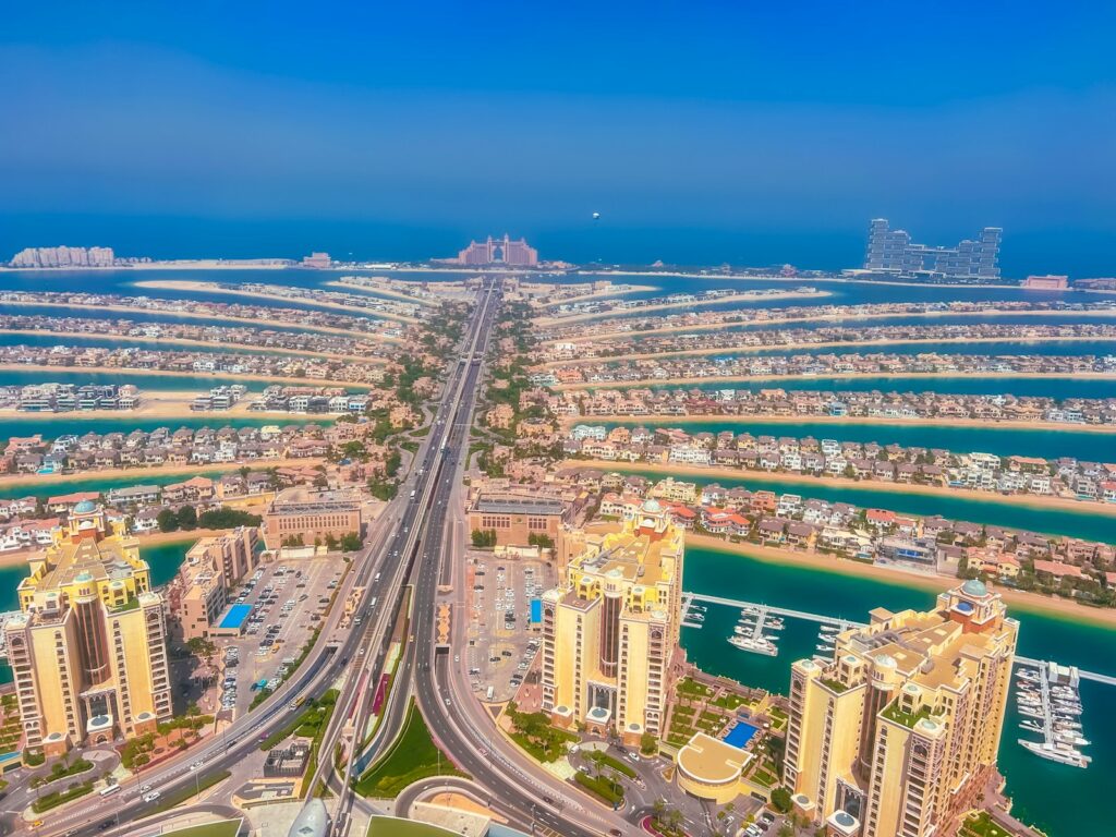 an aerial view of the The Palm Jumeirah city 