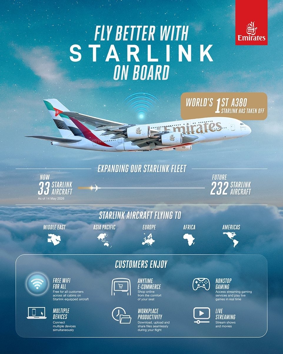 Emirates A380 Starlink