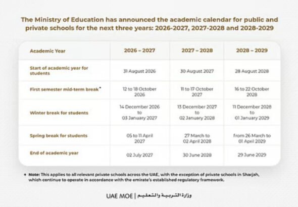 Dubai school calendar 2026-27